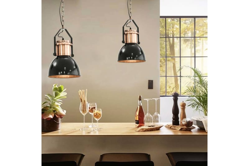 Taklampa 2 st svart rund E27 - Svart - Belysning & el - Inomhusbelysning & lampor - Taklampa & takbelysning - Pendellampor & hänglampor
