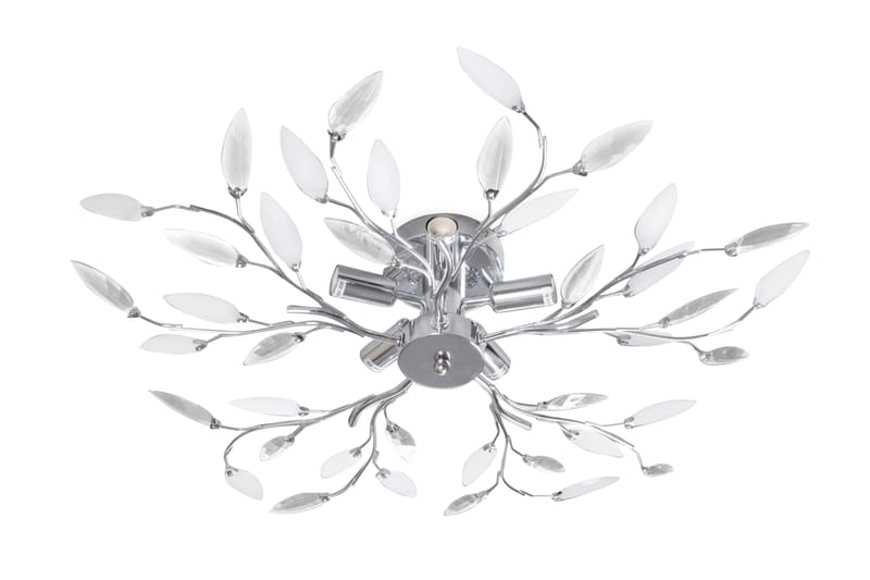 Taklampa 5-armad E14 med kristallöv vit/transparent - Vit - Fönsterlampa hängande - Pendellampor & hänglampor - Vardagsrumslampa - Fönsterlampa - Taklampa kök - Sovrumslampa