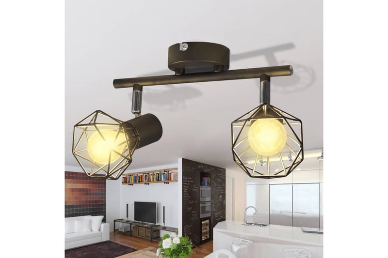 Taklampa industri-design spotlights med 2 LED-glödlampor sva - Svart - Taklampa kök - Fönsterlampa hängande - Fönsterlampa - Pendellampor & hänglampor - Sovrumslampa - Vardagsrumslampa
