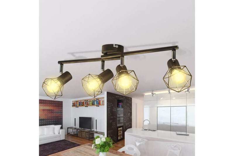 Taklampa industri-design spotlights med 4 LED-glödlampor sva - Svart - Taklampa kök - Fönsterlampa hängande - Fönsterlampa - Pendellampor & hänglampor - Sovrumslampa - Vardagsrumslampa