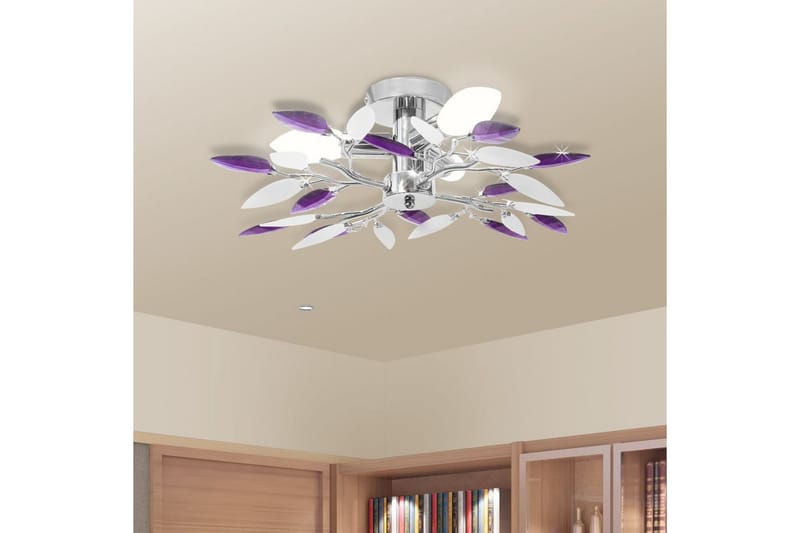 Taklampa med kristallöv i vitt & lila för 3 glödlampor E14 - be Basic - Taklampa kök - Fönsterlampa hängande - Fönsterlampa - Pendellampor & hänglampor - Sovrumslampa - Vardagsrumslampa
