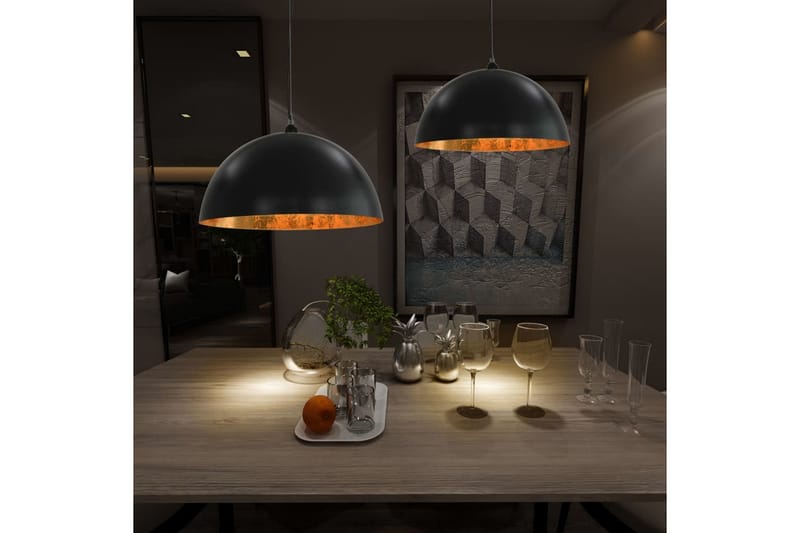 Taklampor 2 st svart och guld halvrunda 50 cm E27 - Svart - Belysning & el - Inomhusbelysning & lampor - Taklampa & takbelysning - Pendellampor & hänglampor