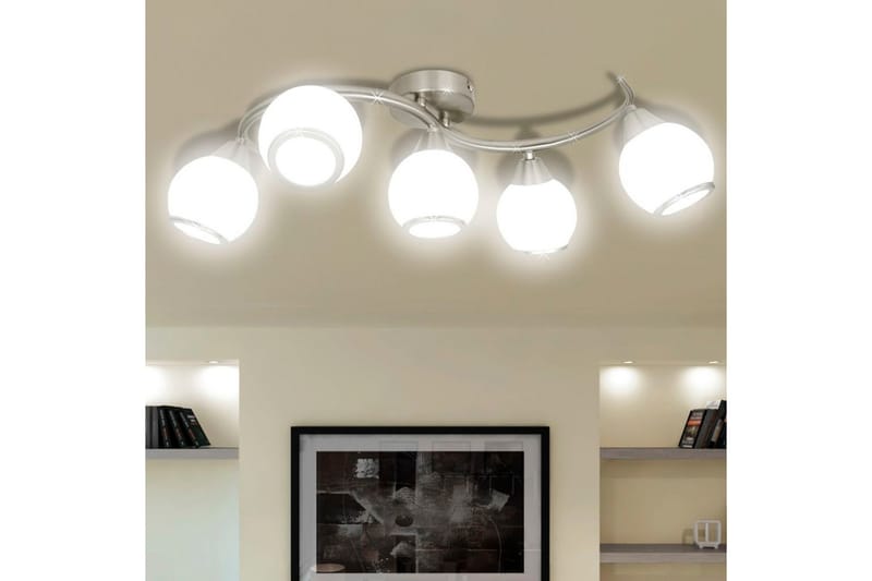 Taklampa med glasskärmar med böjd skena - Vit - Plafond - Vardagsrumslampa - Sovrumslampa