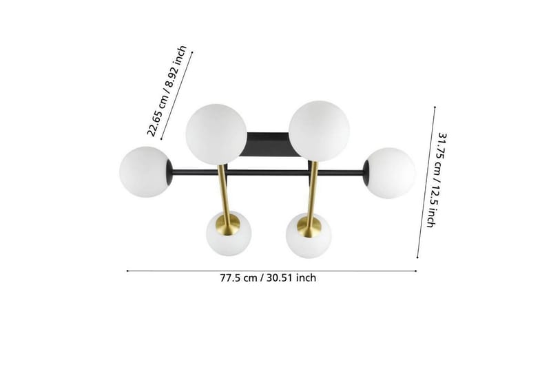 Takbelysning Eglo Paz Opalvit/Svart Mässing med 6 Lampor - Belysning & el - Inomhusbelysning & lampor - Taklampa & takbelysning - Pendellampor & hänglampor