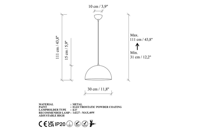Taklampa Brena Rany Enkelt Uttag - 30 x 30 x 111 cm - Belysning & el - Inomhusbelysning & lampor - Taklampa & takbelysning - Pendellampor & hänglampor