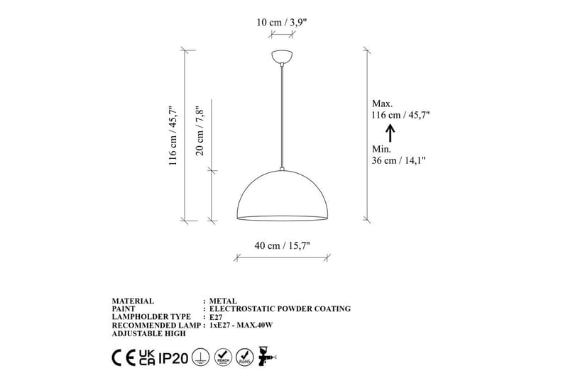 Taklampa Brena Rany Enkelt Uttag - 40 x 40 x 116 cm - Belysning & el - Inomhusbelysning & lampor - Taklampa & takbelysning - Pendellampor & hänglampor
