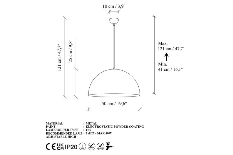 Taklampa Brena Rany Enkelt Uttag - 50 x 50 x 121 cm - Belysning & el - Inomhusbelysning & lampor - Taklampa & takbelysning - Pendellampor & hänglampor