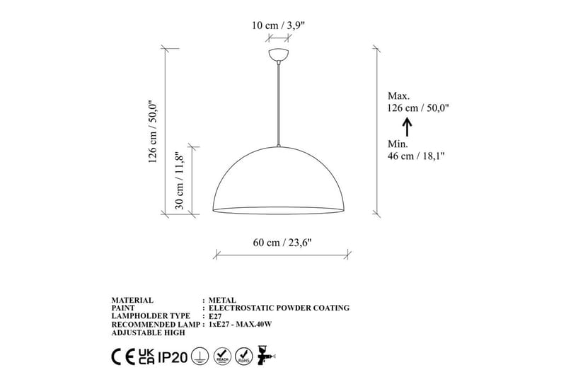 Taklampa Brena Rany Enkelt Uttag - 60 x 60 x 126 cm - Belysning & el - Inomhusbelysning & lampor - Taklampa & takbelysning - Pendellampor & hänglampor