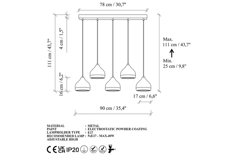 Taklampa Soodni Fem Horisontell Svart - Svart - Belysning & el - Inomhusbelysning & lampor - Taklampa & takbelysning - Pendellampor & hänglampor