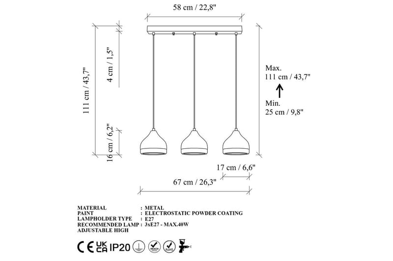 Taklampa Soodni Tre Horisont Vit - Vit - Belysning & el - Inomhusbelysning & lampor - Taklampa & takbelysning - Pendellampor & hänglampor