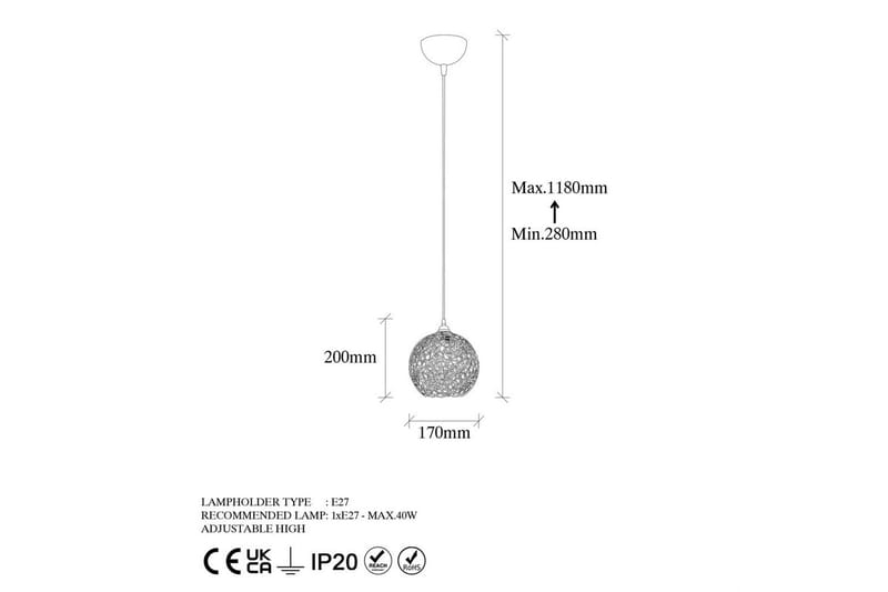 Taklampa Souvik Svart - 17 x 17 x 118 cm - Belysning & el - Inomhusbelysning & lampor - Taklampa & takbelysning - Pendellampor & hänglampor