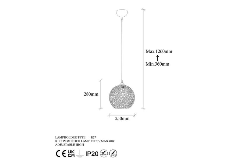 Taklampa Souvik Svart - 25 x 25 x 126 cm - Belysning & el - Inomhusbelysning & lampor - Taklampa & takbelysning - Pendellampor & hänglampor