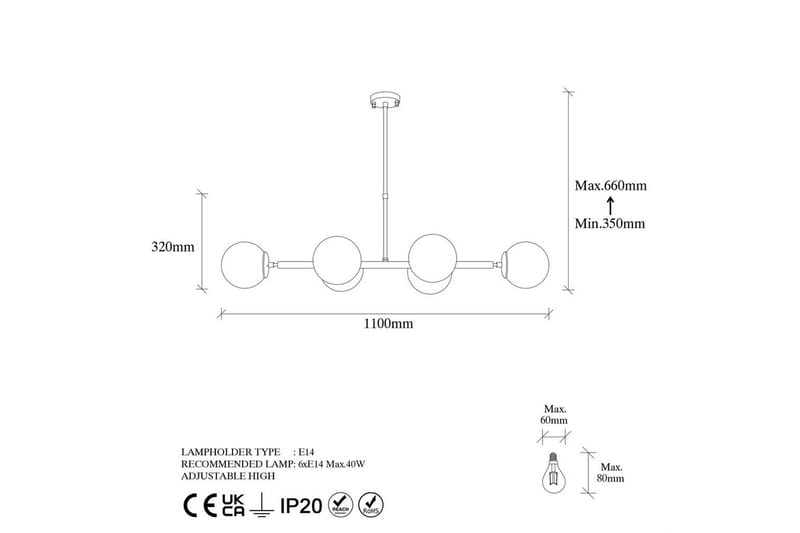Taklampa Subin Vintage 110 x 40 x 66 cm - 110 x 40 x 66 cm - Belysning & el - Inomhusbelysning & lampor - Taklampa & takbelysning - Pendellampor & hänglampor