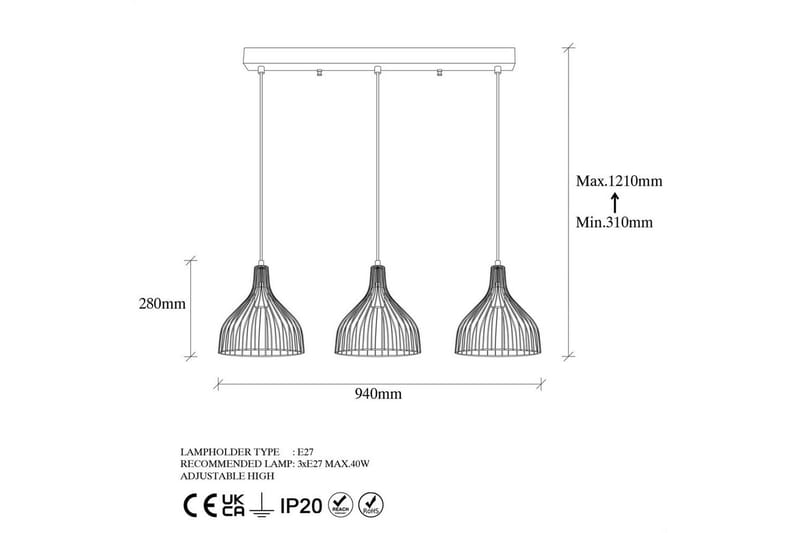 Taklampa Talnor Horizontal Three - Brons/Svart - Belysning & el - Inomhusbelysning & lampor - Taklampa & takbelysning - Pendellampor & hänglampor