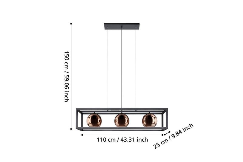 Takpendel Eglo Cordoba Svart/Koppar Ram med 3 Lampor - Belysning & el - Inomhusbelysning & lampor - Taklampa & takbelysning - Pendellampor & hänglampor