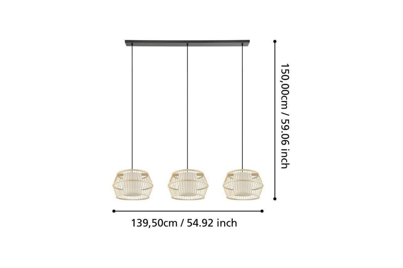 Takpendel Eglo Monterroso Natur med 3 Lampor - Belysning & el - Inomhusbelysning & lampor - Taklampa & takbelysning - Pendellampor & hänglampor