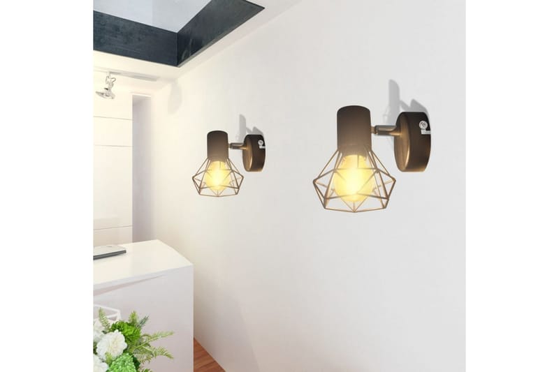 2 Vägglampor i industri-design med LED-glödlampor svart - Svart - Sänglampa vägg - Sovrumslampa - Vägglampa - Väggarmatur
