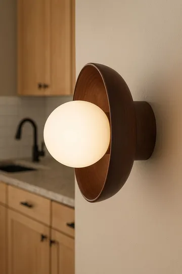 Beylin Vägglampa 24 cm Rund - Valnöt Vit - Belysning & el - Inomhusbelysning & lampor - Vägglampa