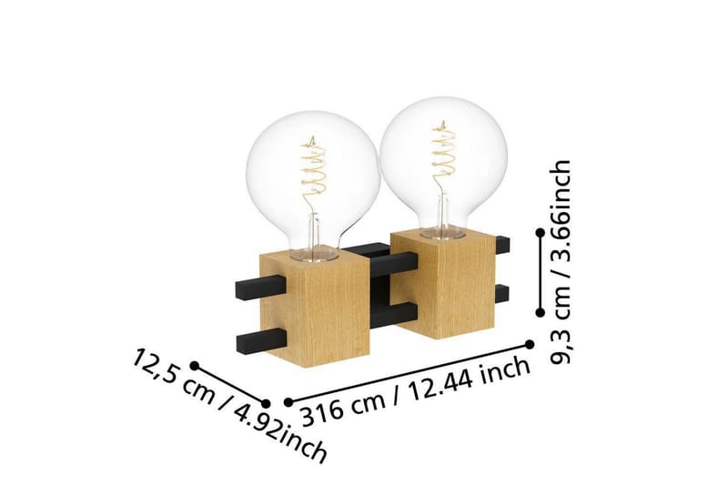 Vägglampa Eglo Levantara Svart/Trä med 2 Lampor - Belysning & el - Inomhusbelysning & lampor - Vägglampa