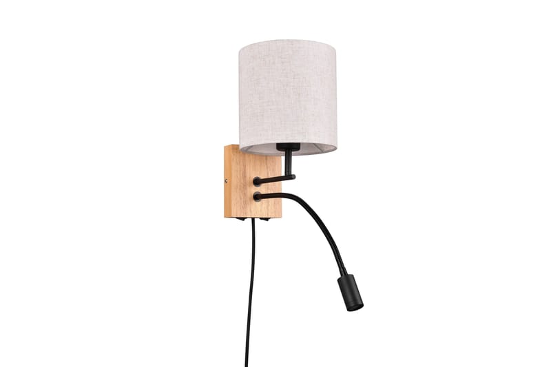 Nilam Vägglampa med läslampa 18 cm LED + E27 trä, Trä/Beige
