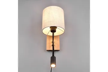 Nilam Vägglampa med läslampa 18 cm LED + E27 trä - Trä/Beige - Belysning & el - Inomhusbelysning & lampor - Vägglampa
