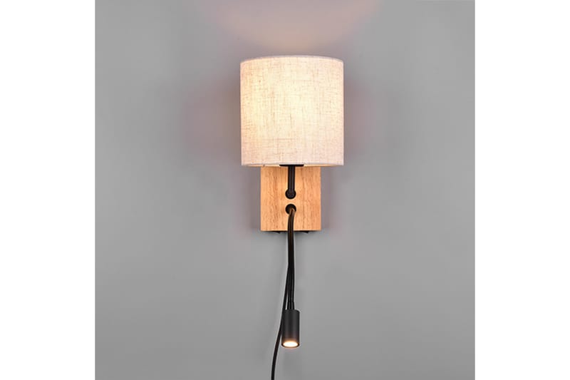 Nilam Vägglampa med läslampa 18 cm LED + E27 trä - Trä/Beige - Belysning & el - Inomhusbelysning & lampor - Vägglampa