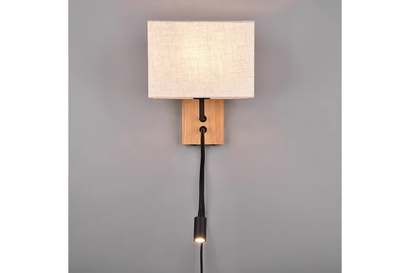 Nilam Vägglampa med läslampa 25 cm LED + E27 trä - Trä/Beige - Belysning & el - Inomhusbelysning & lampor - Vägglampa