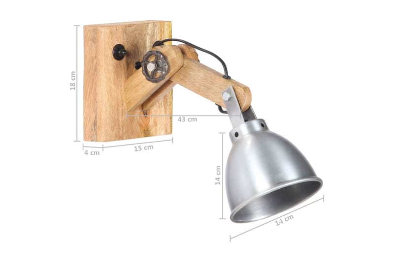 Vägglampa E27 silver massivt mangoträ och järn - Silver - Belysning & el - Inomhusbelysning & lampor - Vägglampa