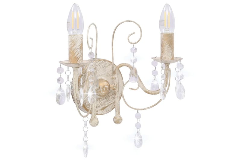 Vägglampa med pärlor antikvit 2xE14-glödlampor - be Basic - Belysning & el - Inomhusbelysning & lampor - Vägglampa