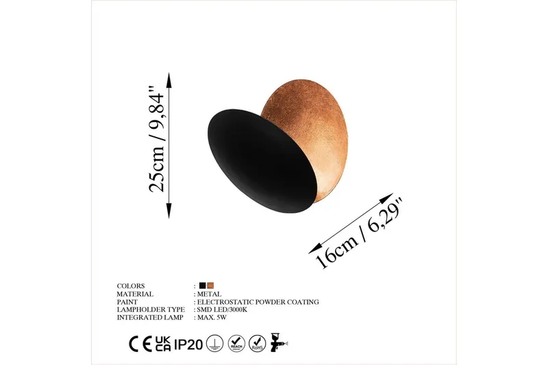 Vägglampa Zandel Svart / Koppar - Svart / Koppar - Belysning & el - Inomhusbelysning & lampor - Vägglampa