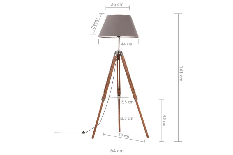 Golvlampa honungsbrun och grå massivt teakträ 141 cm - be Basic - Belysning & el - Inomhusbelysning & lampor - Vardagsrumslampa