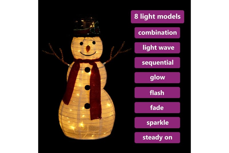 Dekorativ snögubbe med LED lyxigt tyg 60 cm - Vit - Övrig julbelysning