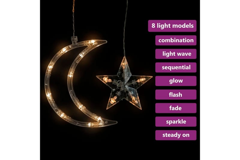 Ljusgardin stjärnor och månar fjärrkontroll 138 LED varmvit - Vit - Övrig julbelysning