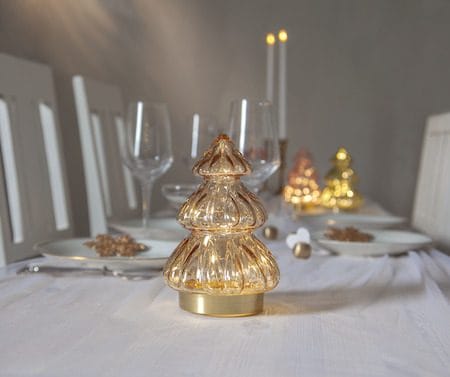 Abete Glasdekoration belysning 12 cm - transparent beige med guldfärgad bas - Belysning & el - Julbelysning - Övrig julbelysning