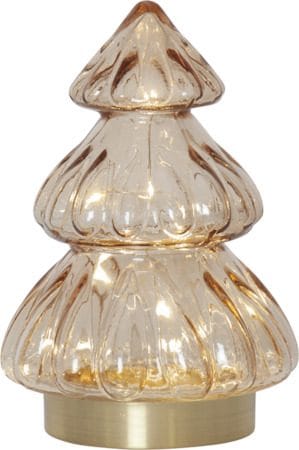 Abete Glasdekoration belysning 12 cm, transparent beige med guldfärgad bas