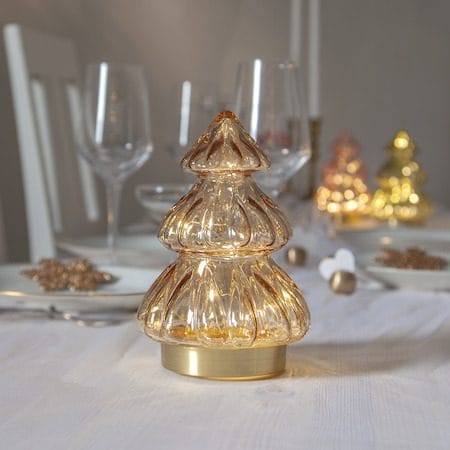 Abete Glasdekoration belysning 12 cm - transparent beige med guldfärgad bas - Belysning & el - Julbelysning - Övrig julbelysning