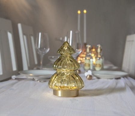 Abete Glasdekoration belysning 12 cm - transparent grön med guldfärgad bas - Belysning & el - Julbelysning - Övrig julbelysning