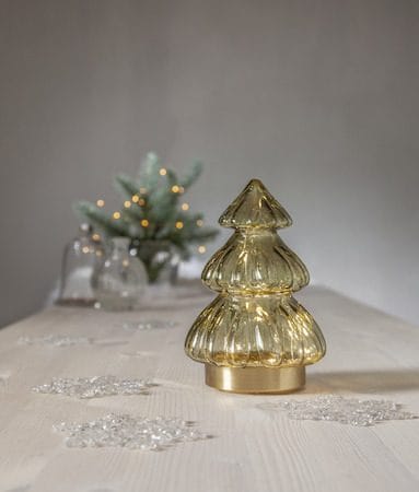 Abete Glasdekoration belysning 12 cm - transparent grön med guldfärgad bas - Belysning & el - Julbelysning - Övrig julbelysning