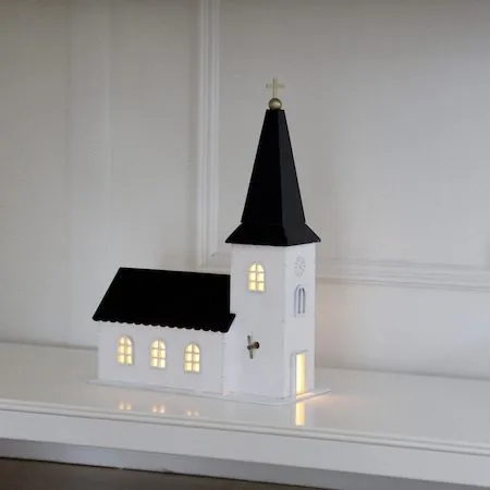 Churchill Inomhusdekoration kyrka 25.5 cm - vit och svart - Belysning & el - Julbelysning - Övrig julbelysning