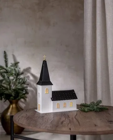 Churchill Inomhusdekoration kyrka 25.5 cm - vit och svart - Belysning & el - Julbelysning - Övrig julbelysning
