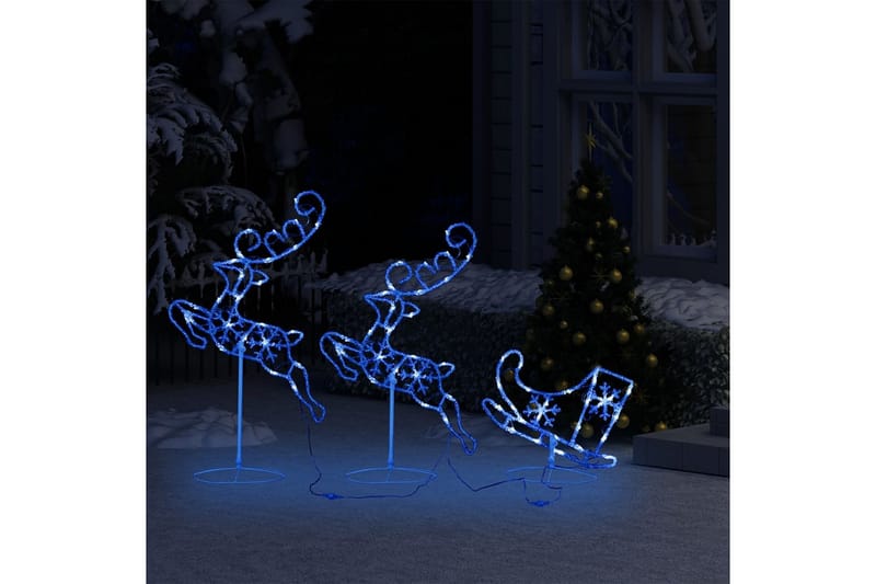 Flygande julrenar och släde akryl 260x21x87 cm blå - Vit - Julbelysning utomhus