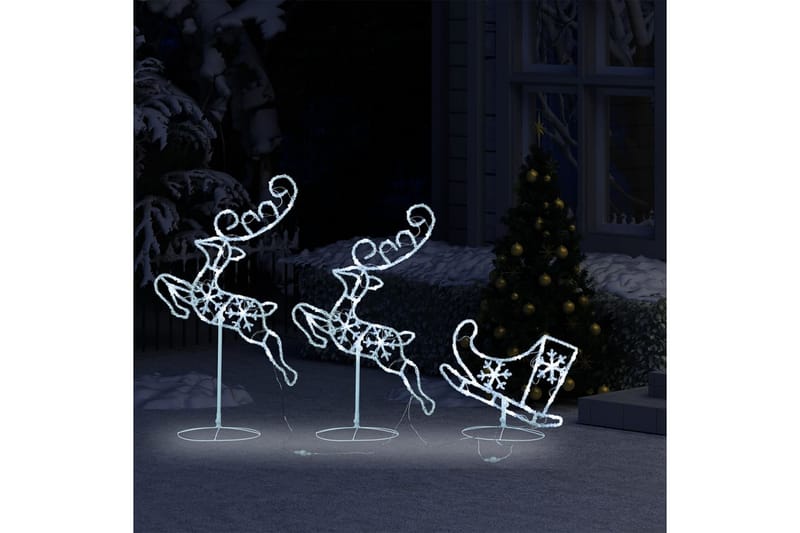 Flygande julrenar och släde akryl 260x21x87 cm kallvit - Vit - Julbelysning utomhus