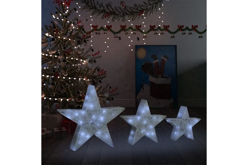 Juldekoration med LED stjärnor 3 st nät vit inne/ute - be Basic - Julbelysning utomhus