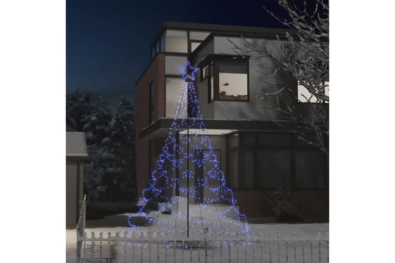 Julgran med metallstång 500 LEDs blå 3 m - Blå - Julbelysning utomhus