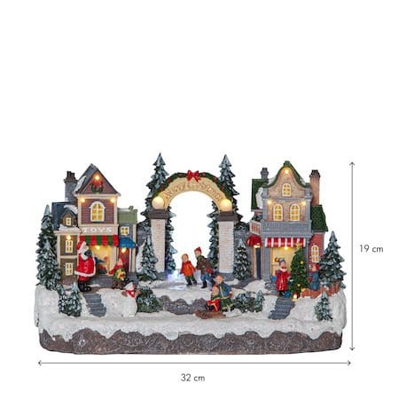 Juldekoration Iceville Roterande Julby med Skridskoåkare 32x19 cm - Flerfärgad - Belysning & el - Julbelysning - Övrig julbelysning