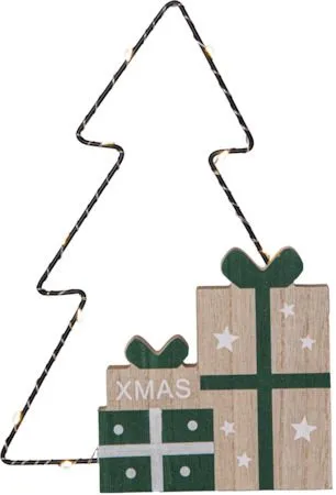 Juldekoration Jolly paket med gran siluett 19x27,5 cm - Grön / Träfärgad / Svart - Belysning & el - Julbelysning - Övrig julbelysning