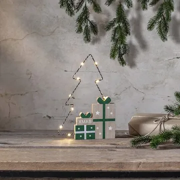 Juldekoration Jolly paket med gran siluett 19x27,5 cm - Grön / Träfärgad / Svart - Belysning & el - Julbelysning - Övrig julbelysning