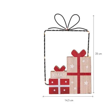 Juldekoration Jolly paket med paket siluett 14,5x25 cm - Röd / Träfärgad / Svart - Belysning & el - Julbelysning - Övrig julbelysning