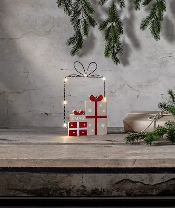 Juldekoration Jolly paket med paket siluett 14,5x25 cm - Röd / Träfärgad / Svart - Belysning & el - Julbelysning - Övrig julbelysning