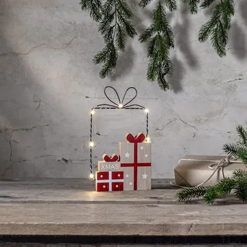 Juldekoration Jolly paket med paket siluett 14,5x25 cm - Röd / Träfärgad / Svart - Belysning & el - Julbelysning - Övrig julbelysning
